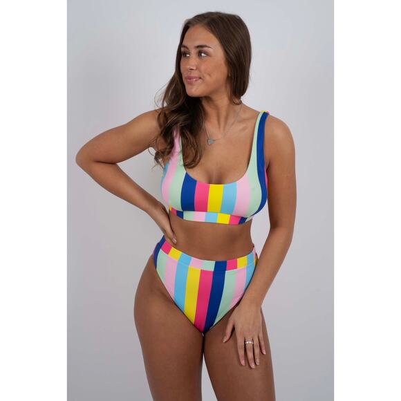 Boutique + Other - TAKE ME AWAY SWIMSUIT Womens size small striped bikini 2 piece swimsuit colorful